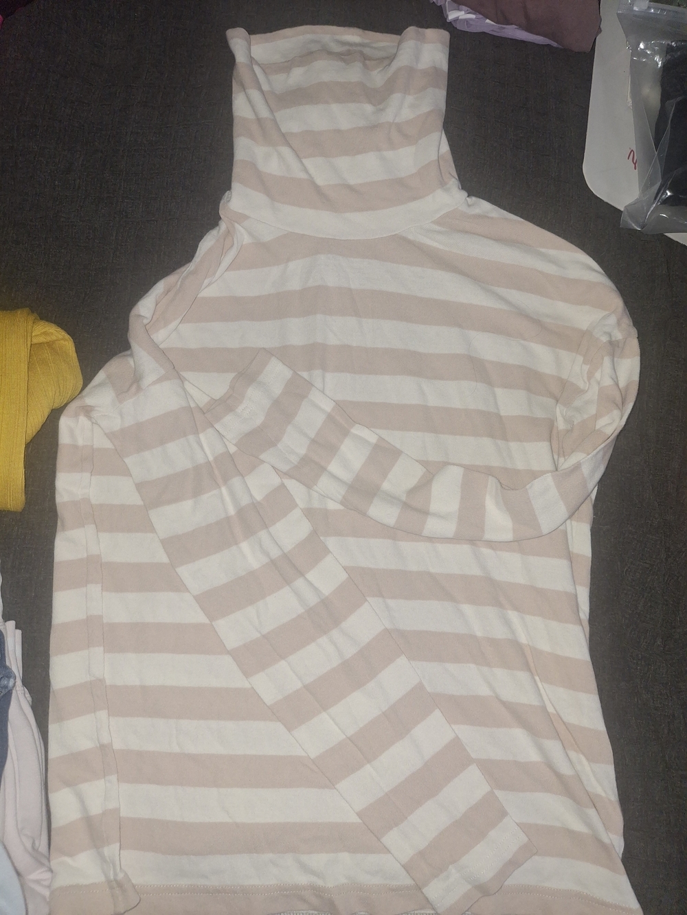 J. Crew Soft Pink and White Striped Turtleneck Long-Sleeve Top